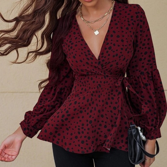 Boho dot print tie side blouse - Picture 7 of 15